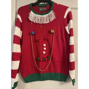Women’s Ugly Christmas Holiday Green Red White Ugly Sweater Size Large